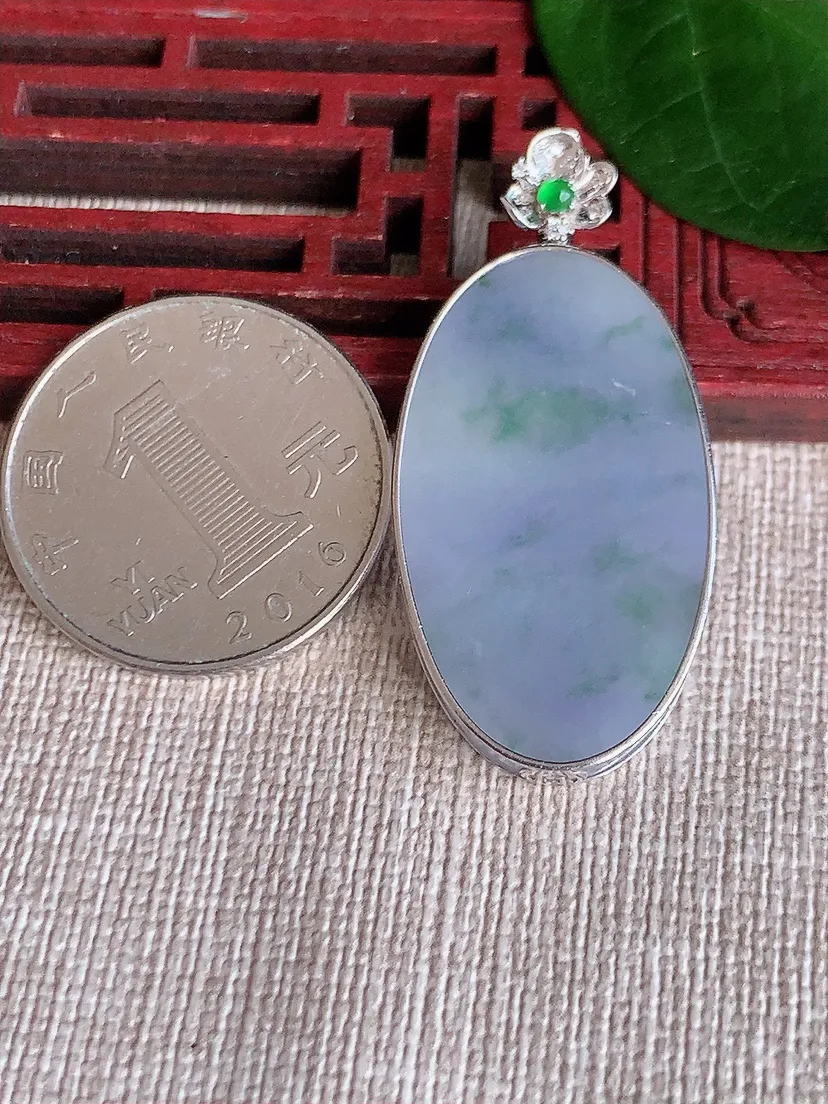 天然A货翡翠18K紫罗兰飘花无事牌吊坠尺寸41.3×33.2×19.2×4m量7.93g 0624