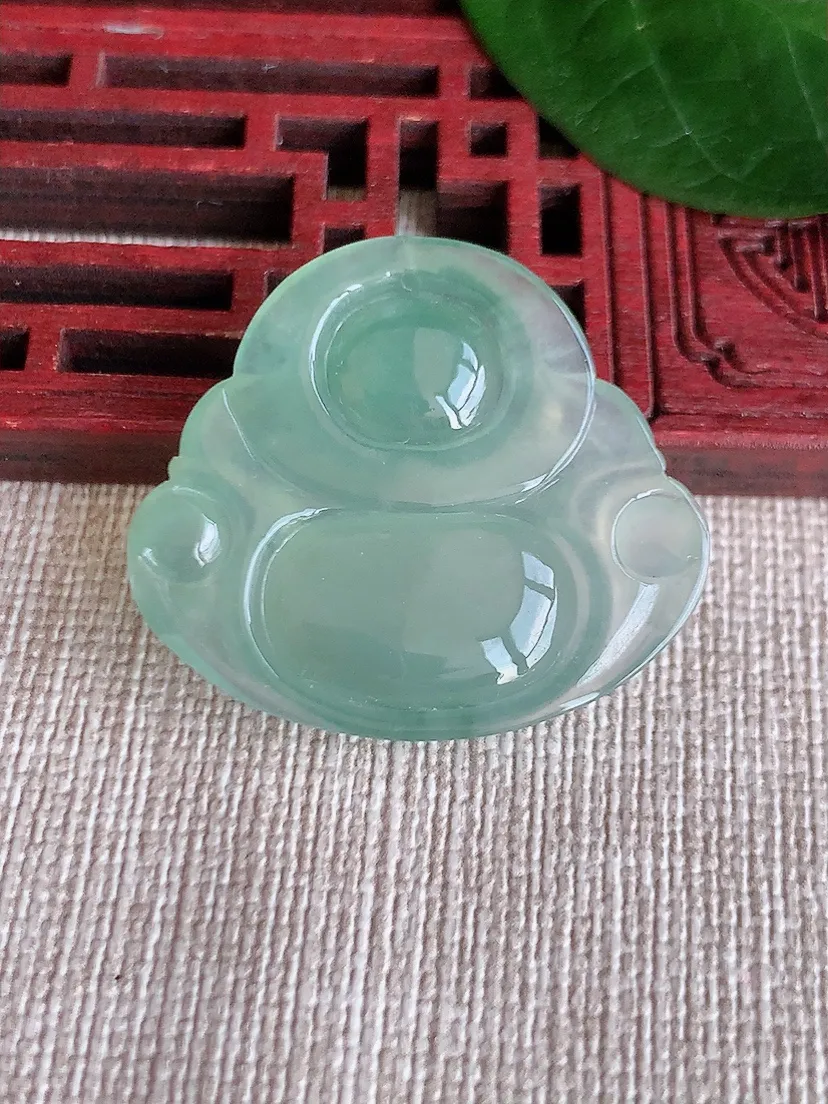 天然A货翡翠晴水佛公吊坠尺寸27.5×31×6m量7.34g 0624
