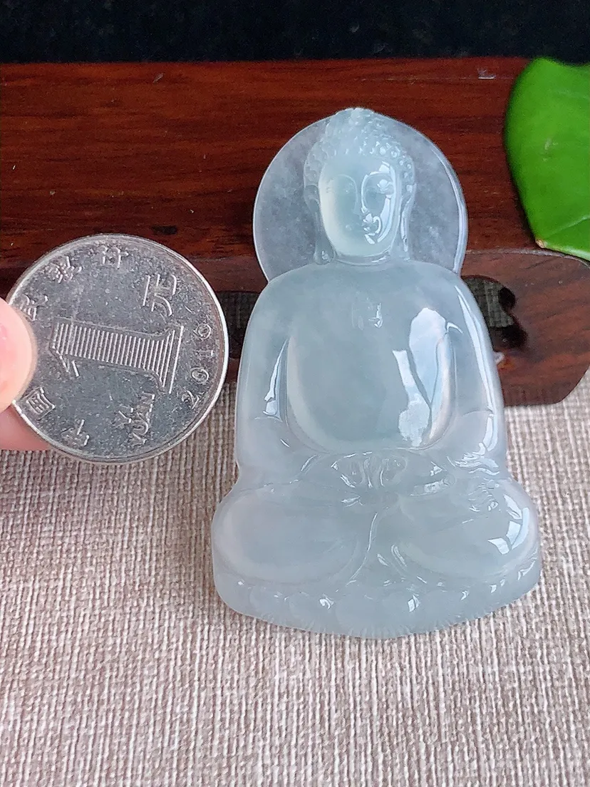 天然A货翡翠白月光大日如来吊坠尺寸57.8×35×5.6m量19.83g 0624