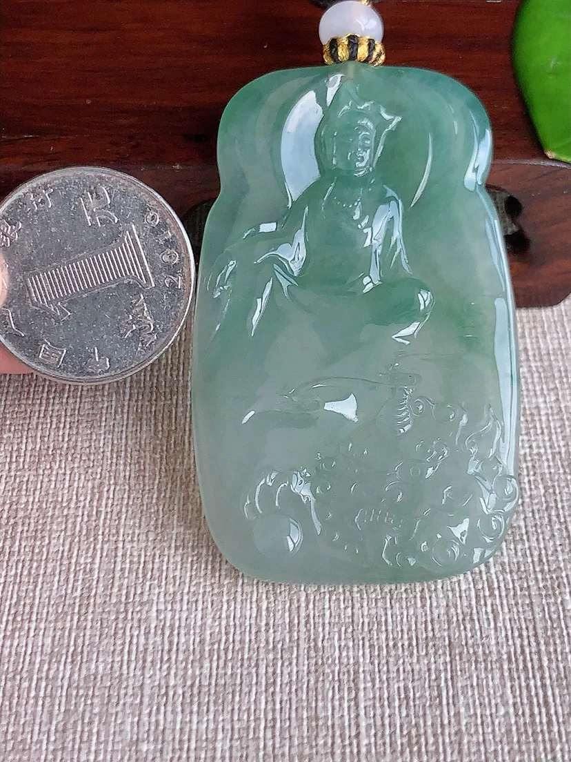 天然A货翡翠晴水文殊菩萨吊坠尺寸60.3×36.8×6m量36.70g 0624