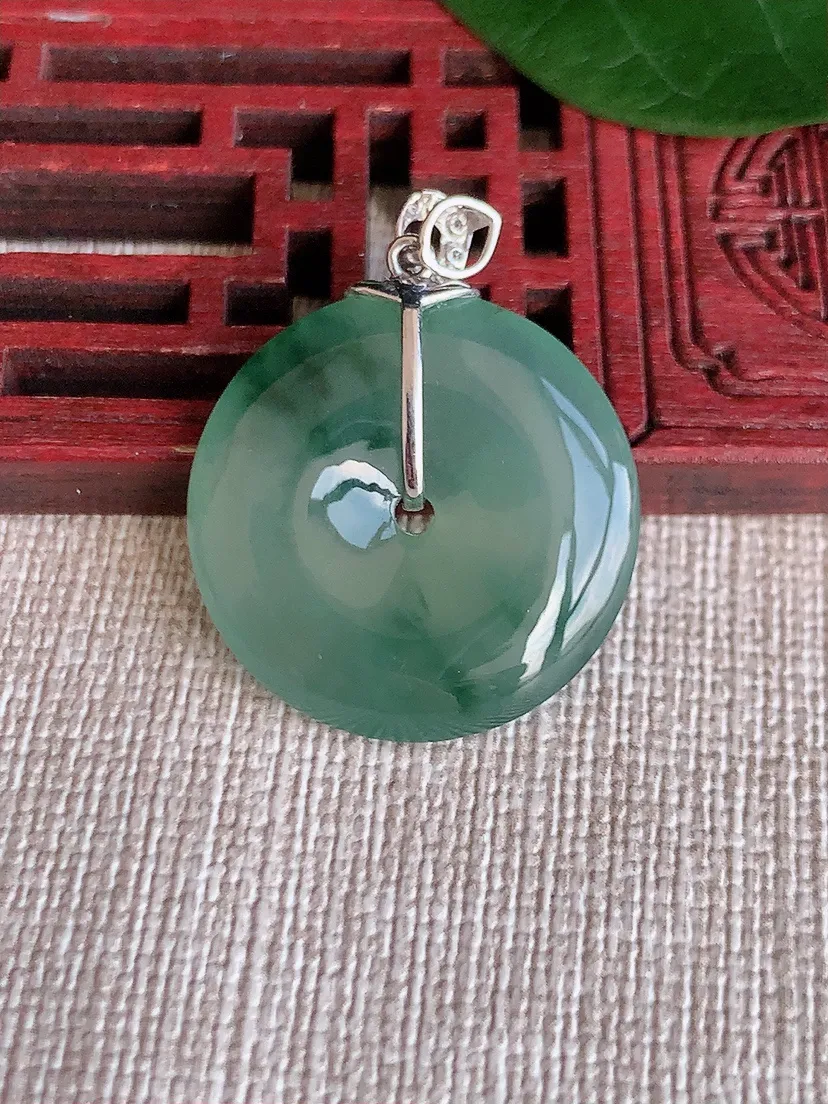 天然A货翡翠18K飘花平安扣吊坠尺寸23×4.3m量5.46g 0624