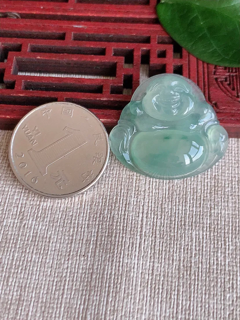 天然A货翡翠飘花佛公吊坠尺寸27×29.6×6m量6.84g 0624