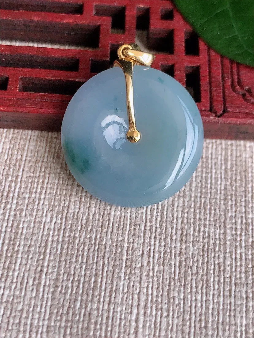 天然A货翡翠18K紫罗兰飘花平安扣吊坠 尺寸22.7×5.4m量6.66g 0624