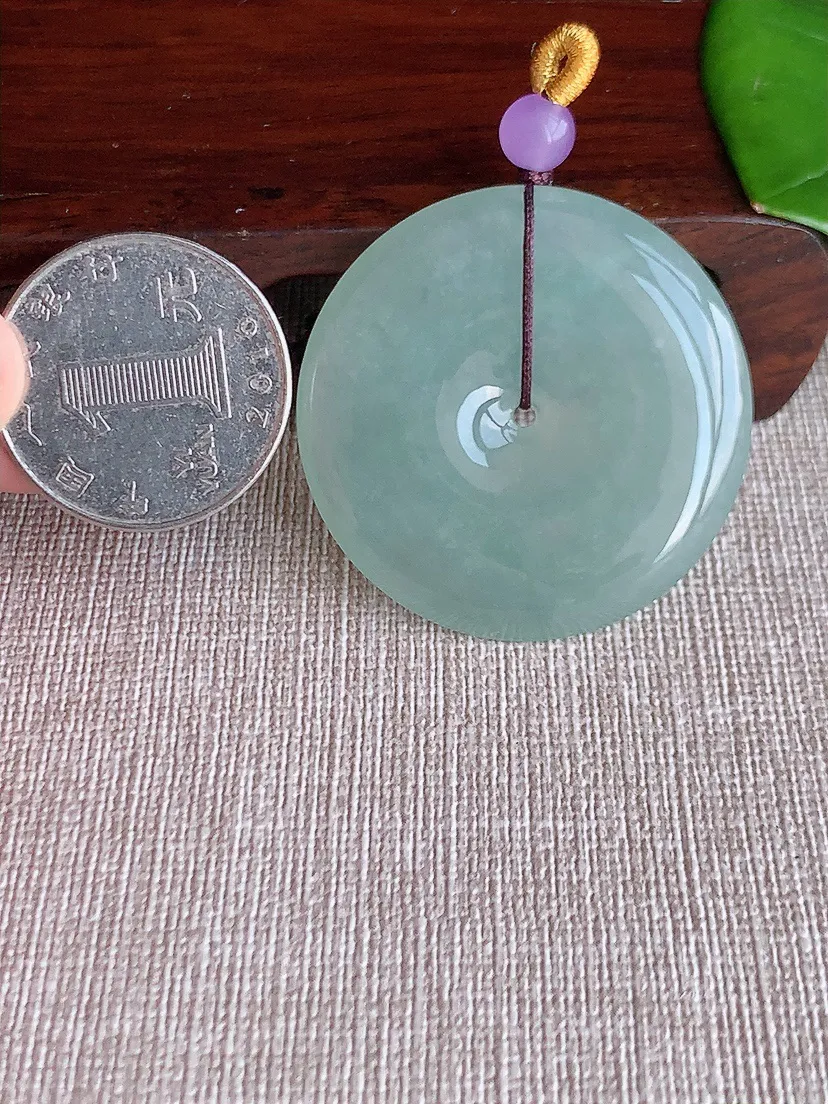 天然A货翡翠晴水大平安扣吊坠尺寸38.2×6m量19.65g 0624