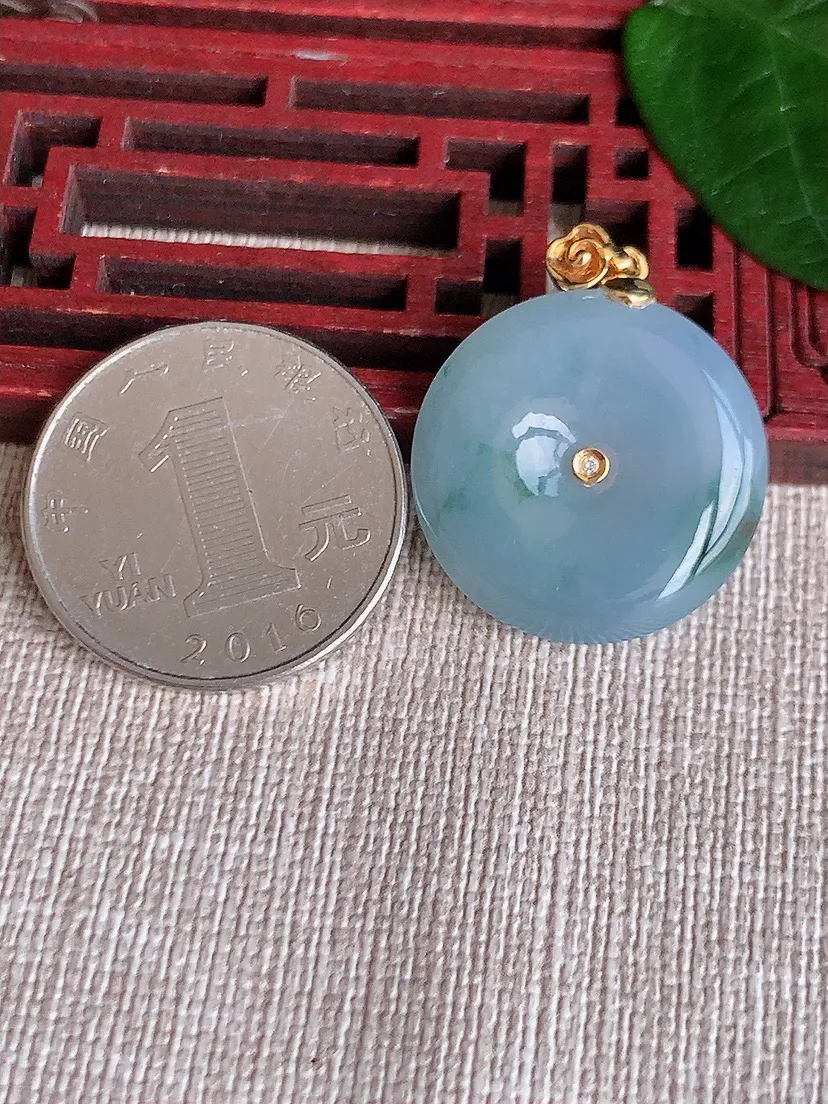 天然A货翡翠18K紫罗兰飘花平安扣吊坠 尺寸22.7×5.4m量6.66g 0624