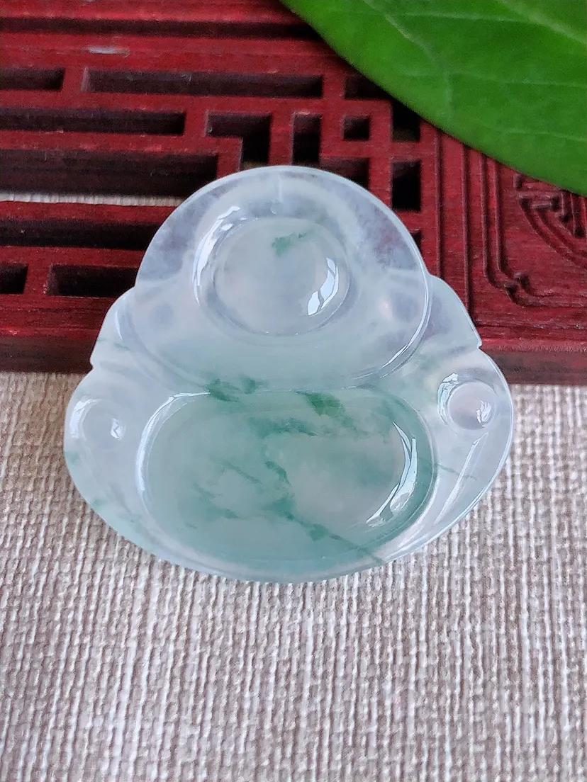 天然A货翡翠飘花佛公吊坠尺寸31.7×33.7×5.8m量9.90g 0625