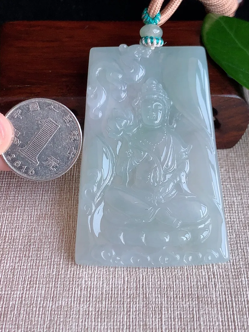 天然A货翡翠大势至菩萨吊坠尺寸66.4×44×5.6m量46.95g 0625