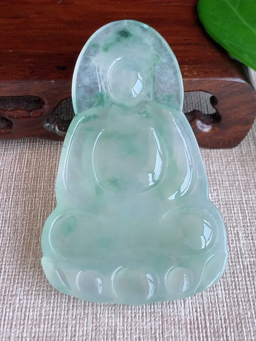 天然A货翡翠飘花素衣观音吊坠尺寸67.2×41×6m量29.68g 0625