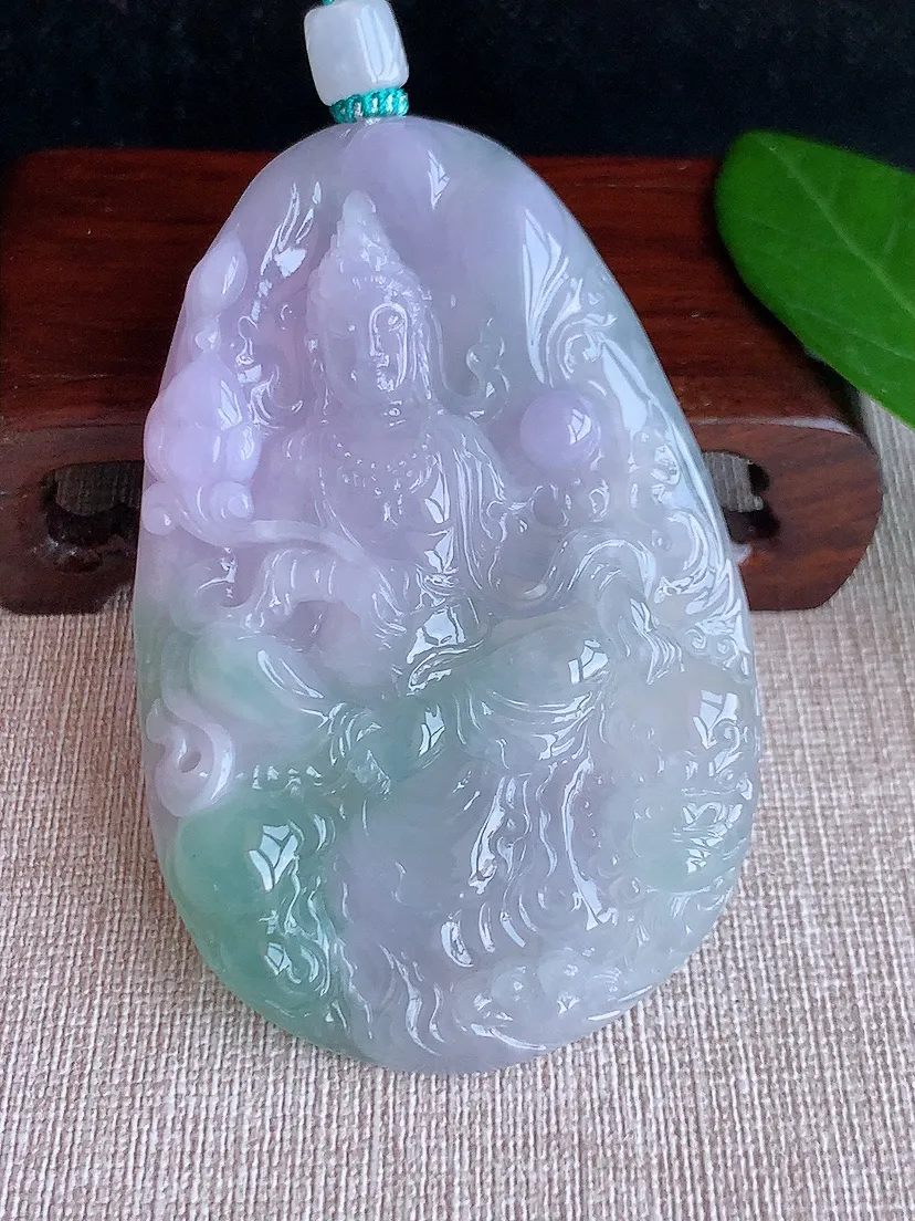 天然A货翡翠紫罗兰大件厚装文殊菩萨吊坠尺寸77.4×50.5×9m量71.70g 0625