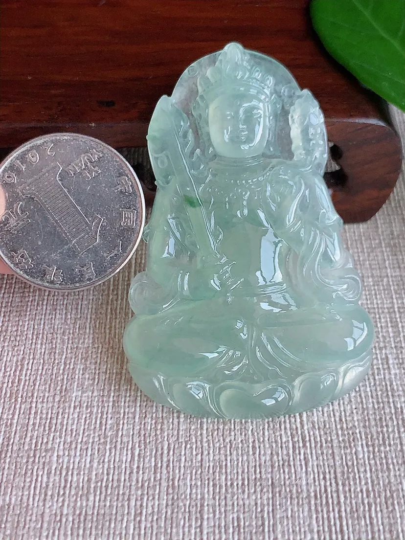天然A货翡翠晴水飘花虚空藏菩萨吊坠尺寸59.5×38.7×5.8m量23.96g 0625