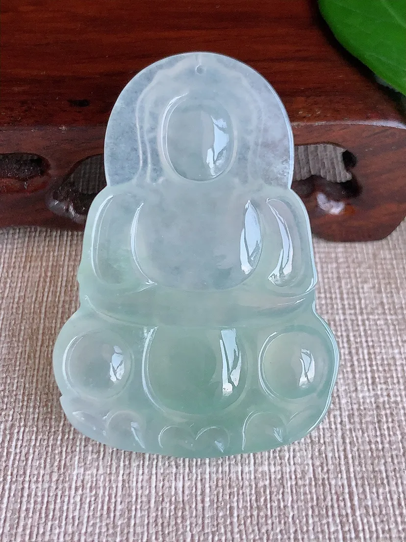 天然A货翡翠晴水正装观音吊坠尺寸52.8×36.6×5.8m量18.89g 0625
