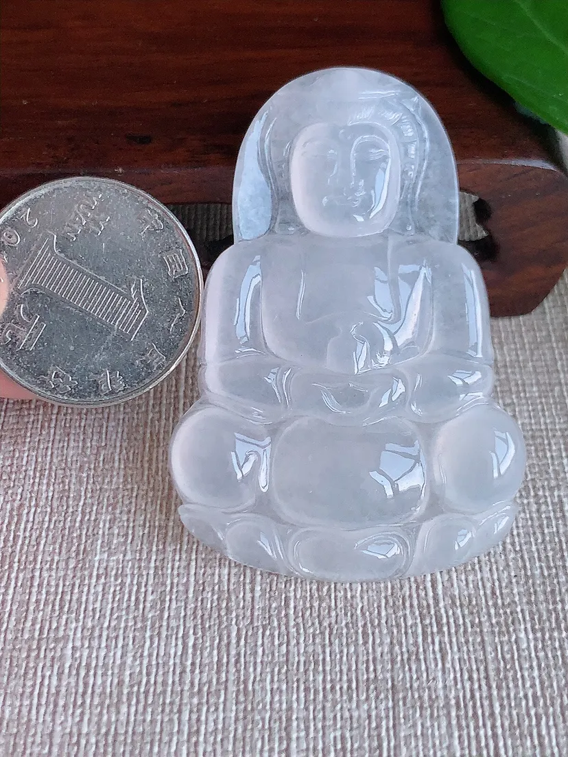 天然A货翡翠白月光正装观音吊坠尺寸55.5×37×5.8m量18.28g 0625