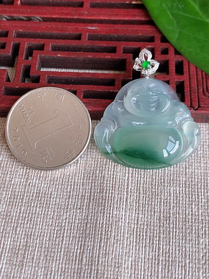 天然A货翡翠18K飘花佛公吊坠尺寸35.3×25.6×30.8×5.6m量7.73g 0625
