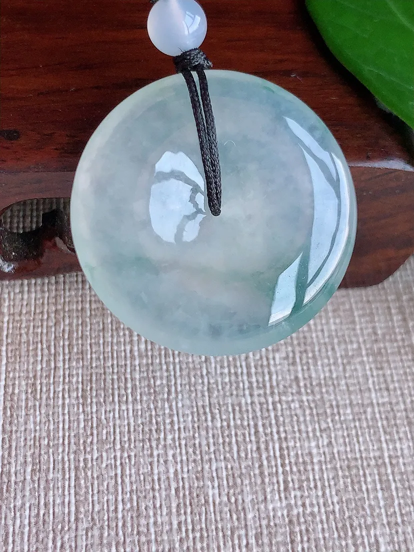 天然A货翡翠飘花平安扣吊坠尺寸30.6×6.7m量16.50g 0625