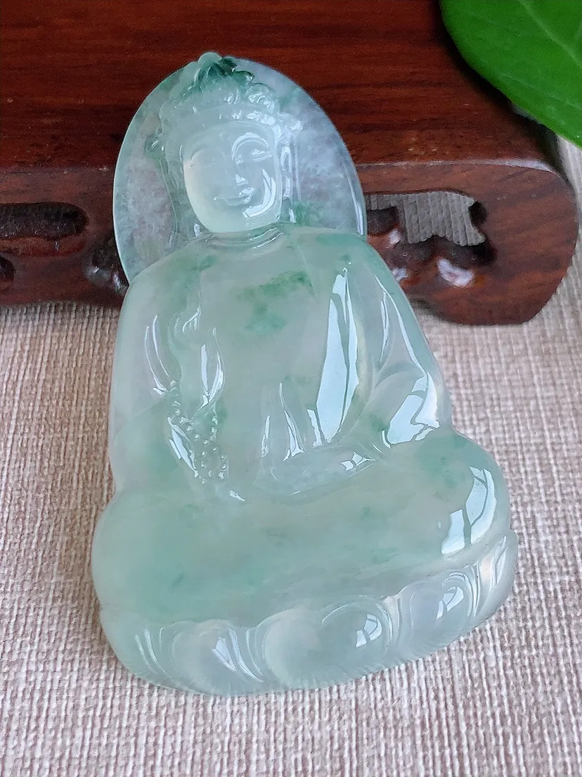 天然A货翡翠飘花素衣观音吊坠尺寸67.2×41×6m量29.68g 0625