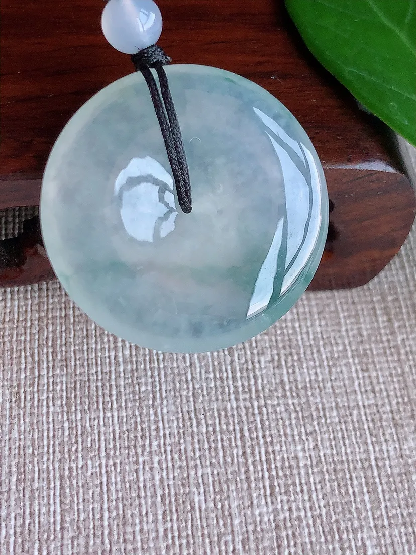 天然A货翡翠飘花平安扣吊坠尺寸30.6×6.7m量16.50g 0625