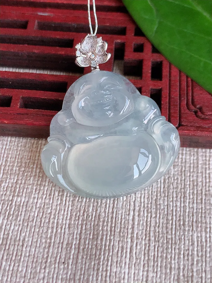 天然A货翡翠18K白月光佛公吊坠尺寸34.4×26.3×29×6.2m量7.70g 0625