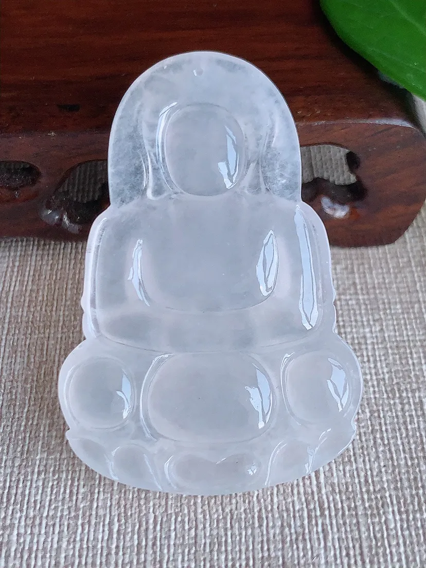 天然A货翡翠白月光正装观音吊坠尺寸55.5×37×5.8m量18.28g 0625