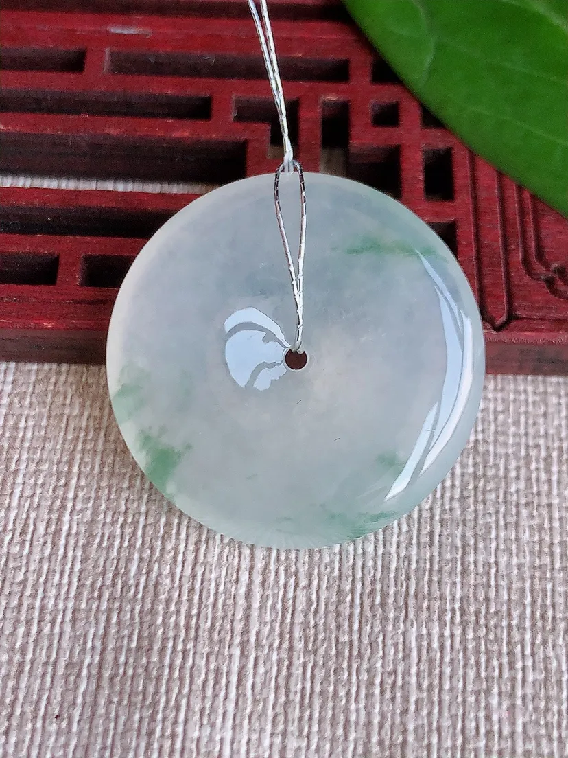 天然A货翡翠飘花平安扣吊坠尺寸29×5.6m量10.24g 0625