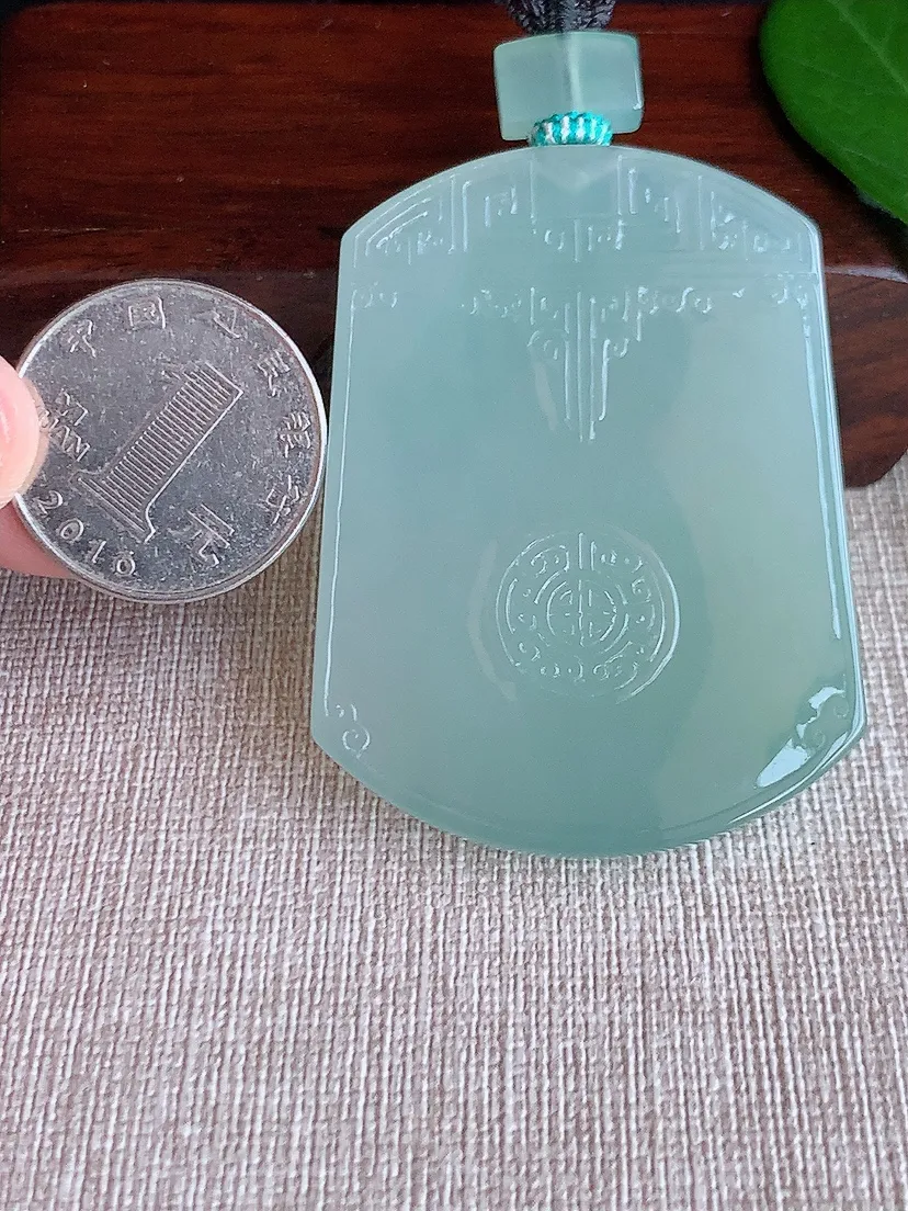 天然A货翡翠晴水仿古无事牌吊坠尺寸55.4×41.3×5.8m量41.90g 0625