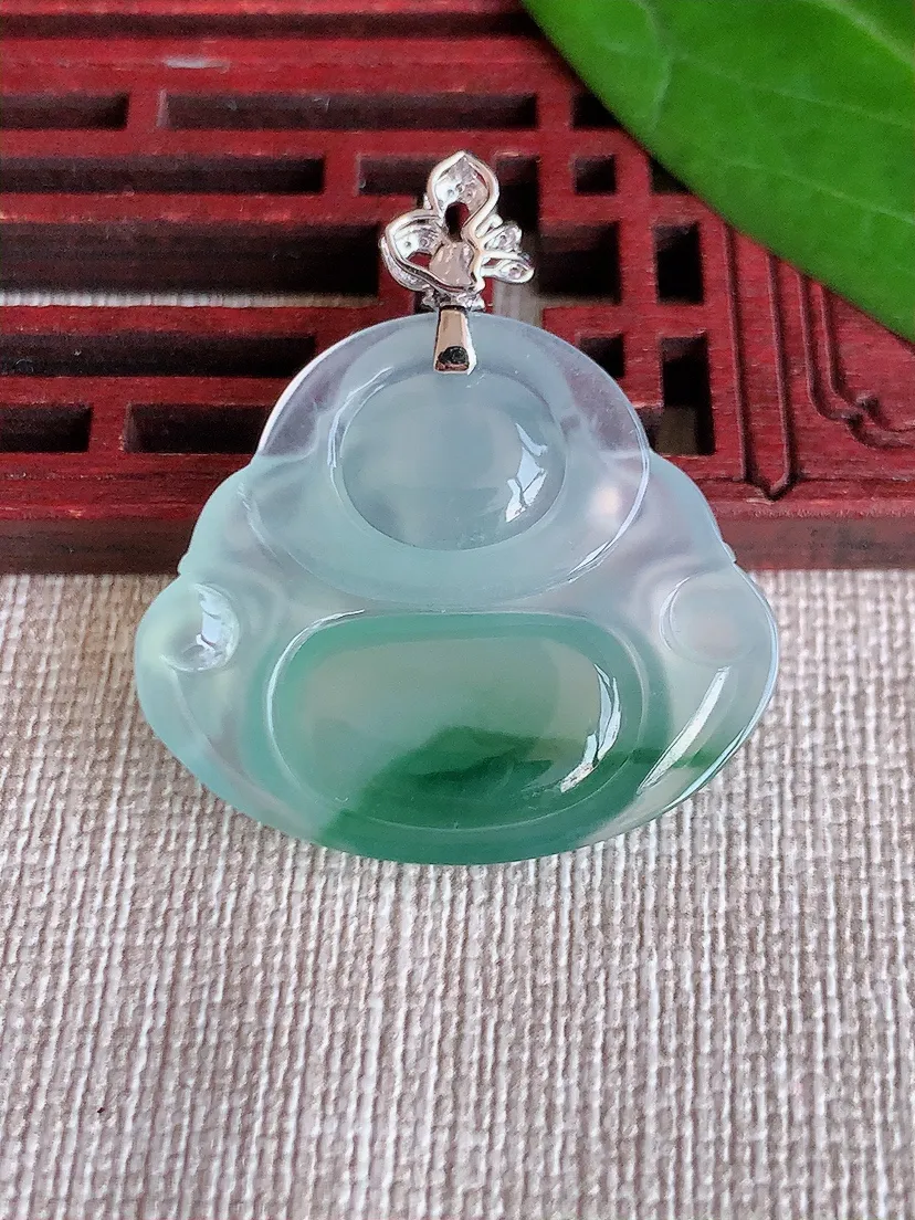 天然A货翡翠18K飘花佛公吊坠尺寸35.3×25.6×30.8×5.6m量7.73g 0625