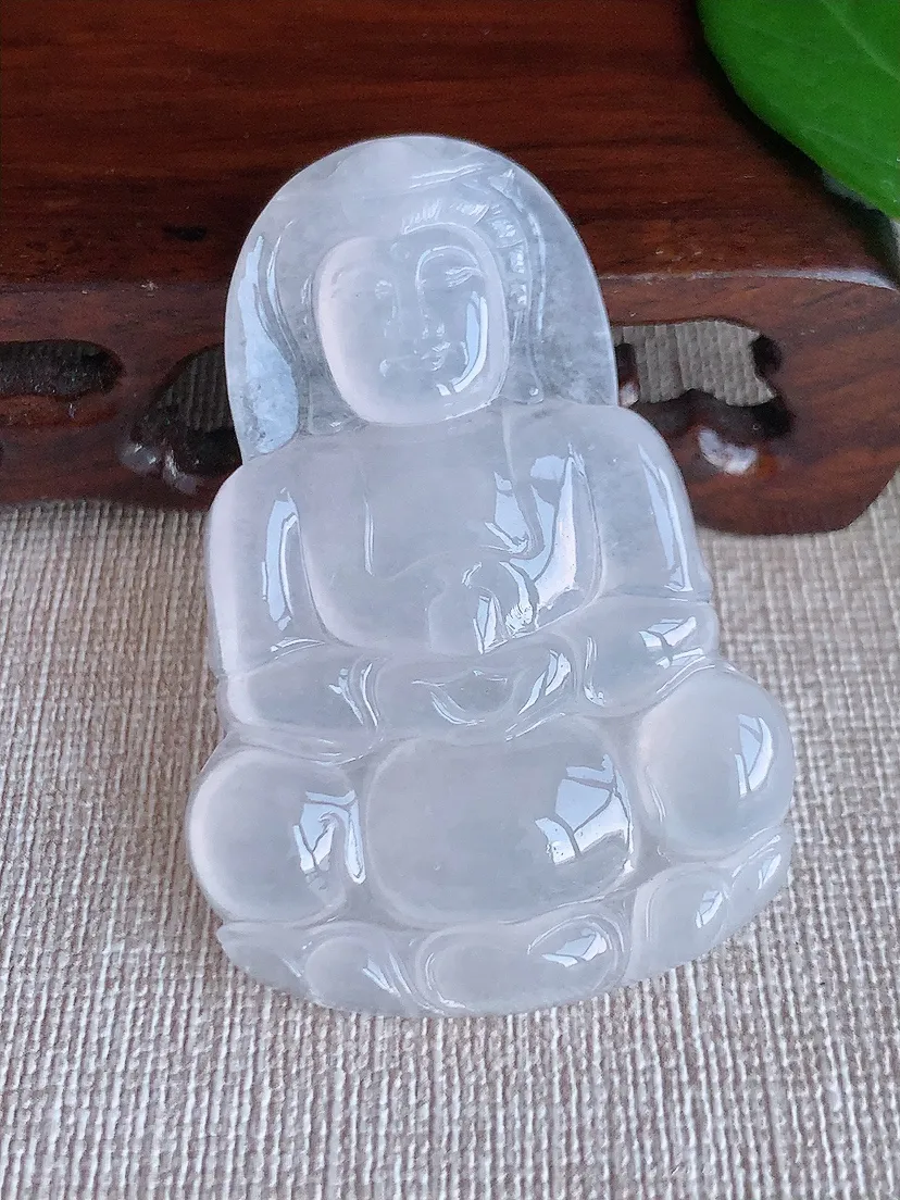天然A货翡翠白月光正装观音吊坠尺寸55.5×37×5.8m量18.28g 0625