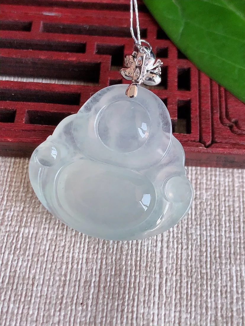 天然A货翡翠18K白月光佛公吊坠尺寸34.4×26.3×29×6.2m量7.70g 0625