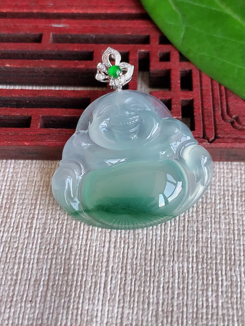 天然A货翡翠18K飘花佛公吊坠尺寸35.3×25.6×30.8×5.6m量7.73g 0625