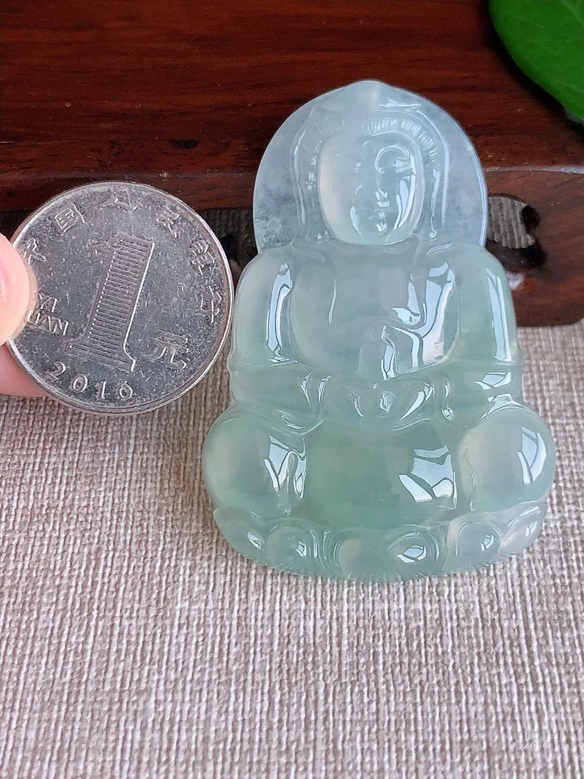 天然A货翡翠晴水正装观音吊坠尺寸52.8×36.6×5.8m量18.89g 0625