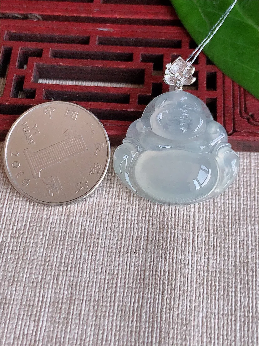 天然A货翡翠18K白月光佛公吊坠尺寸34.4×26.3×29×6.2m量7.70g 0625