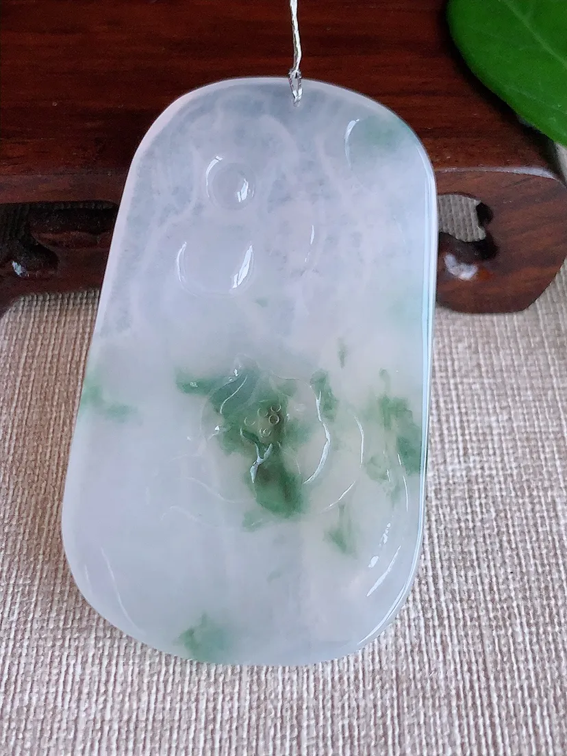 天然A货翡翠飘花文殊菩萨吊坠尺寸65.2×37.6×5m量31.35g 0625