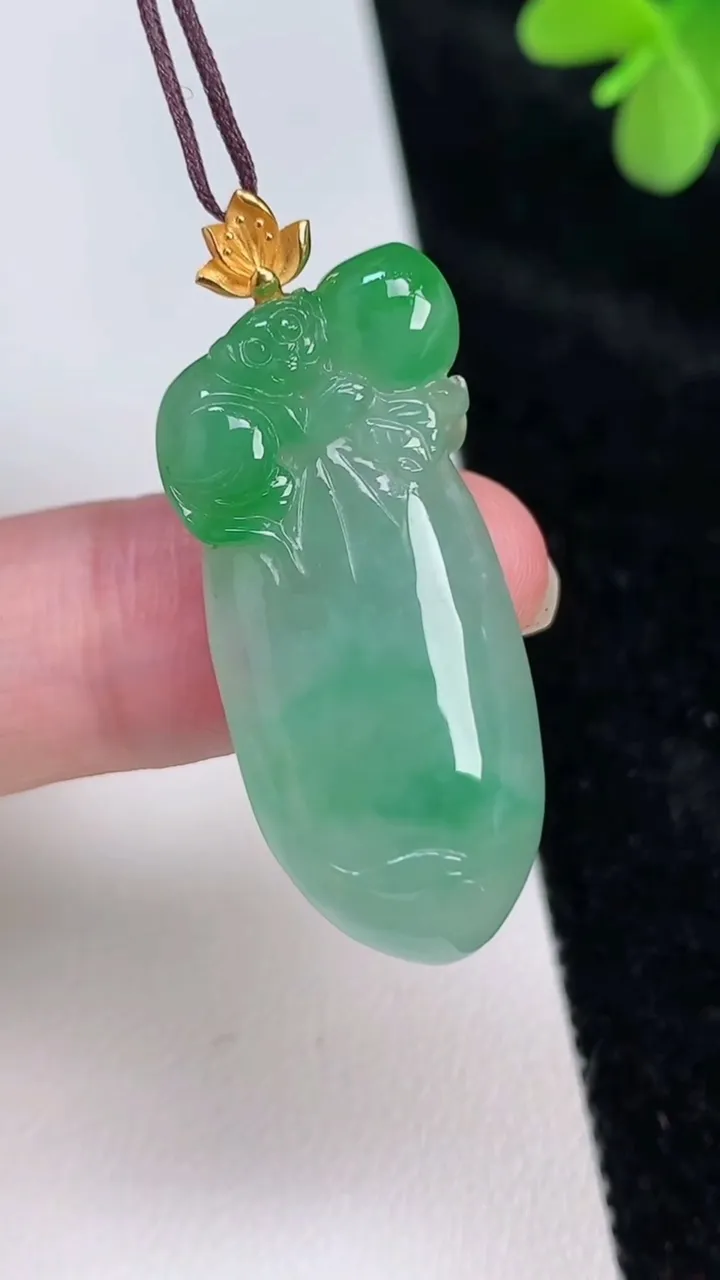 天然A货翡翠福瓜吊坠，尺寸36-15.5-5.6，重量:7.24g
6月27日
