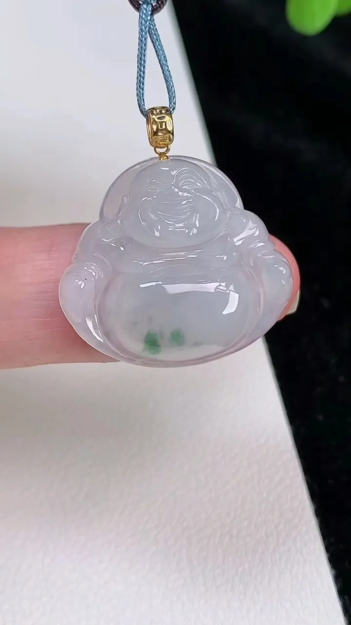天然A货翡翠18k金飘花佛公吊坠，尺寸21.5-24.3-5，重量:4.07g
6月27日