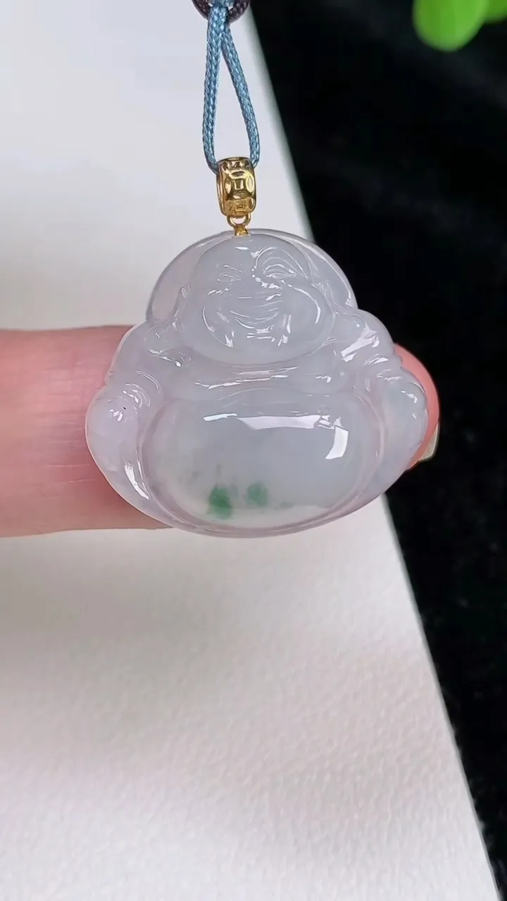 天然A货翡翠18k金飘花佛公吊坠，尺寸21.5-24.3-5，重量:4.07g
6月27日