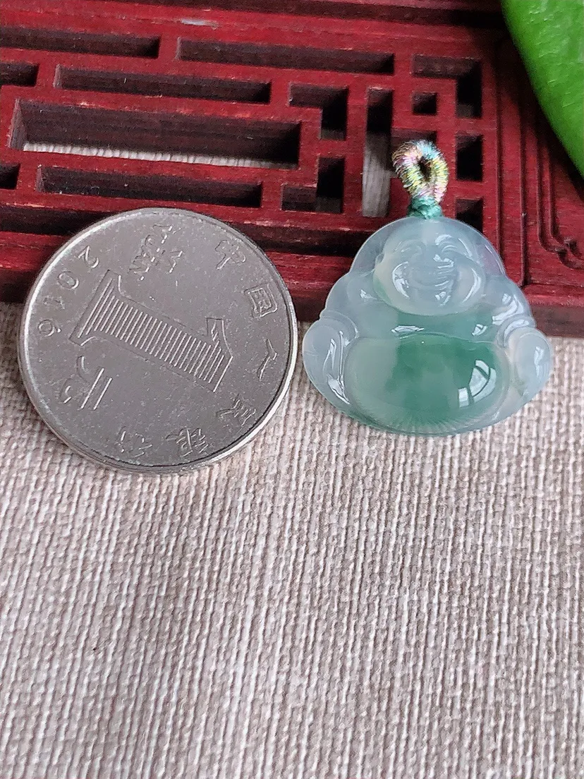 天然A货翡翠飘花佛公吊坠尺寸19.8×22.4×4.5m量3.14g 0627