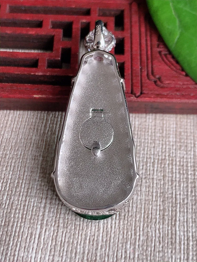 天然A货翡翠925满绿四季豆福豆平安豆吊坠尺寸44×34.2×16.5×8.7m量9.45g 062