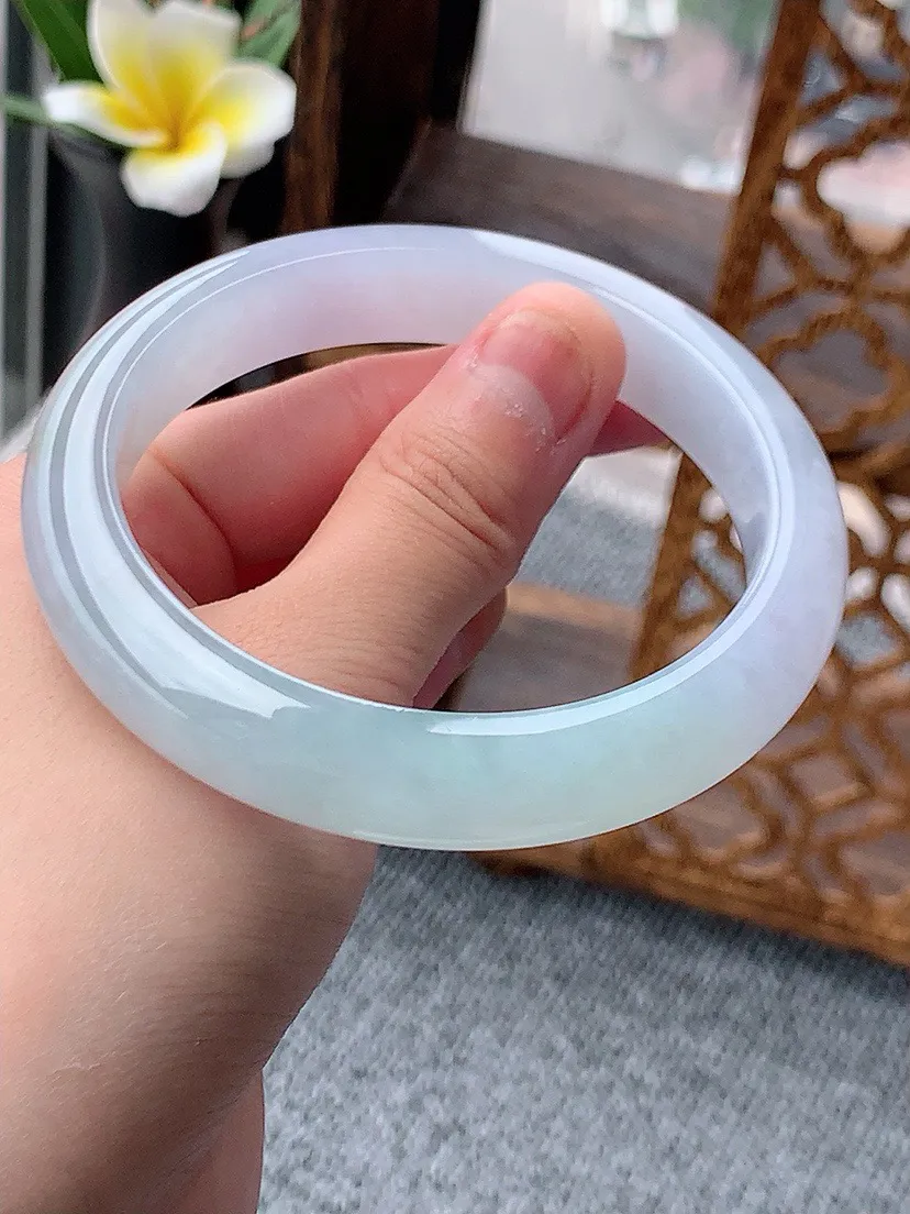 a货翡翠老坑晴水淡紫罗兰正装正圈手镯61-62大圈口 尺寸61×12×8.5mm 重量67.48g 0531