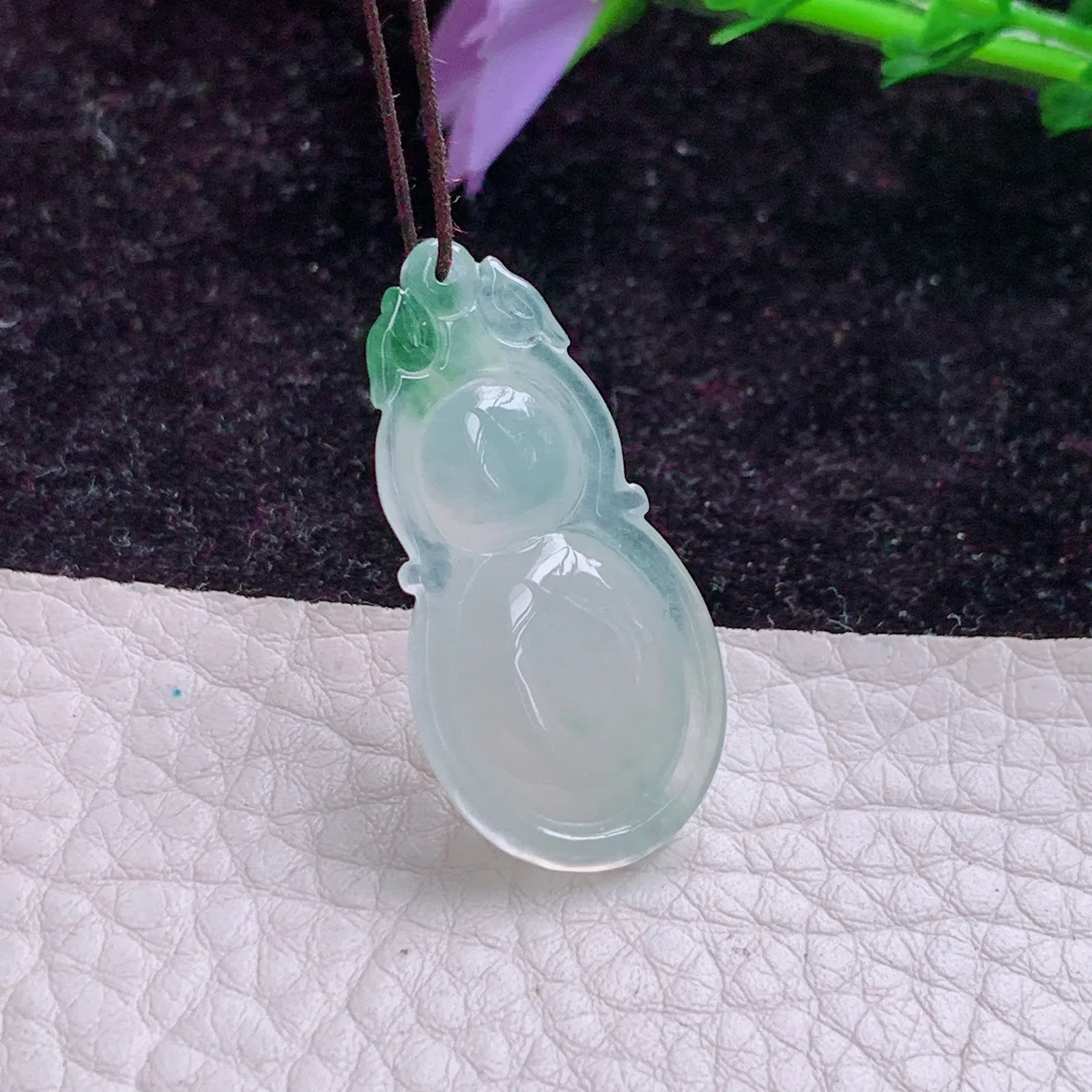 xqa实拍32.5*16.5*6.2天然翡翠胶感飘花葫芦 玉葫芦玉吊坠 玉挂件