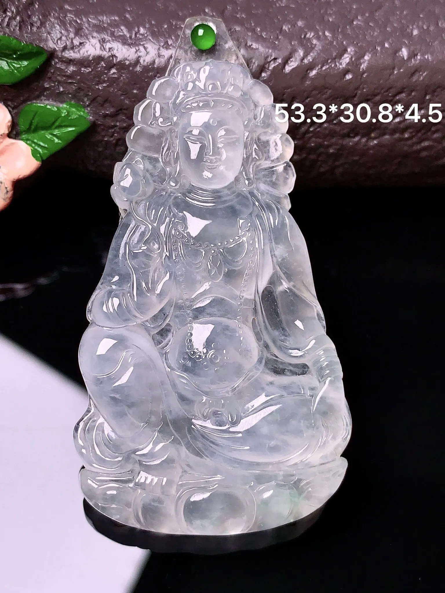 镶嵌款 冰种度母吊坠 玉质细腻 色泽艳丽  整体尺寸53.3*30.8*4.5