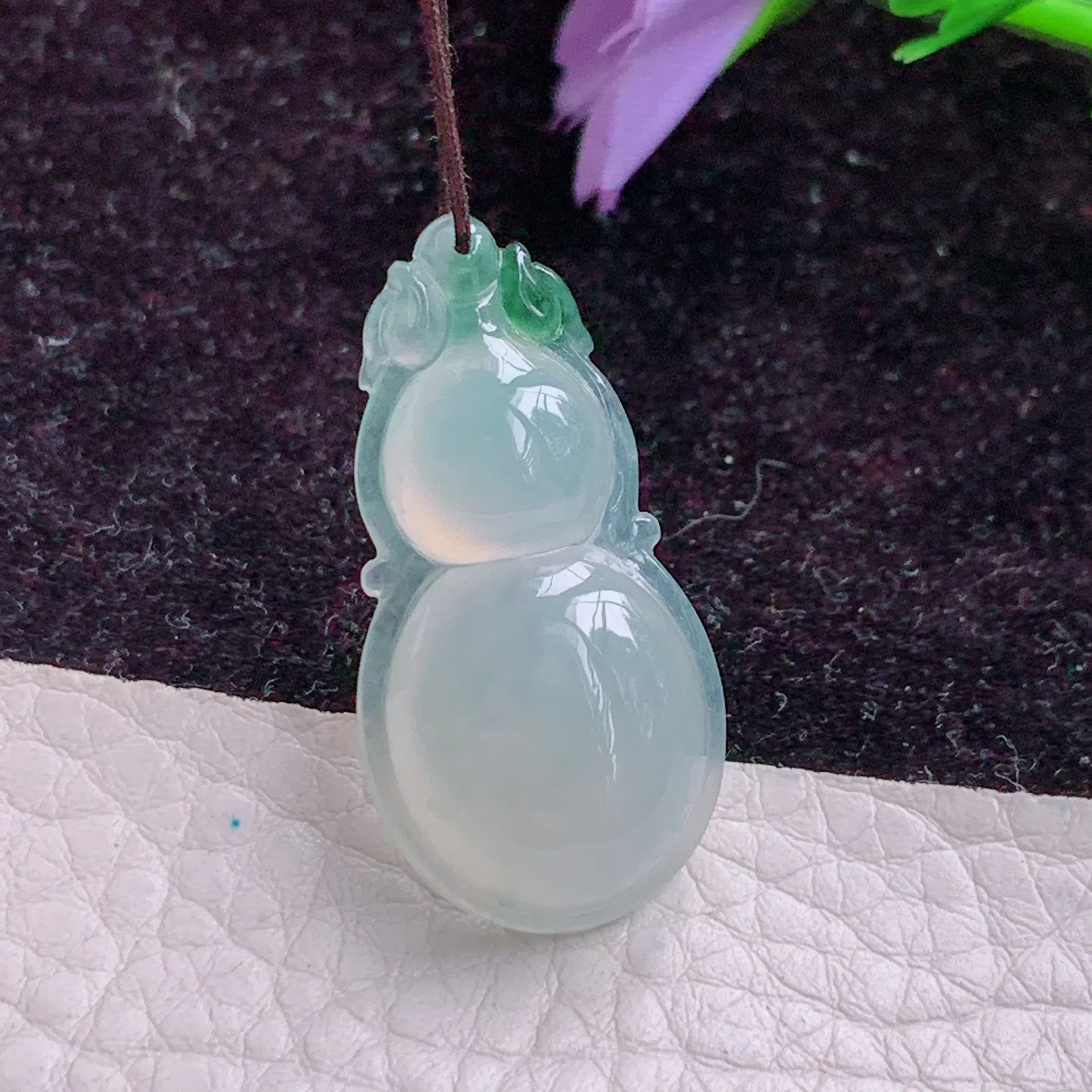 xqa实拍32.5*16.5*6.2天然翡翠胶感飘花葫芦 玉葫芦玉吊坠 玉挂件