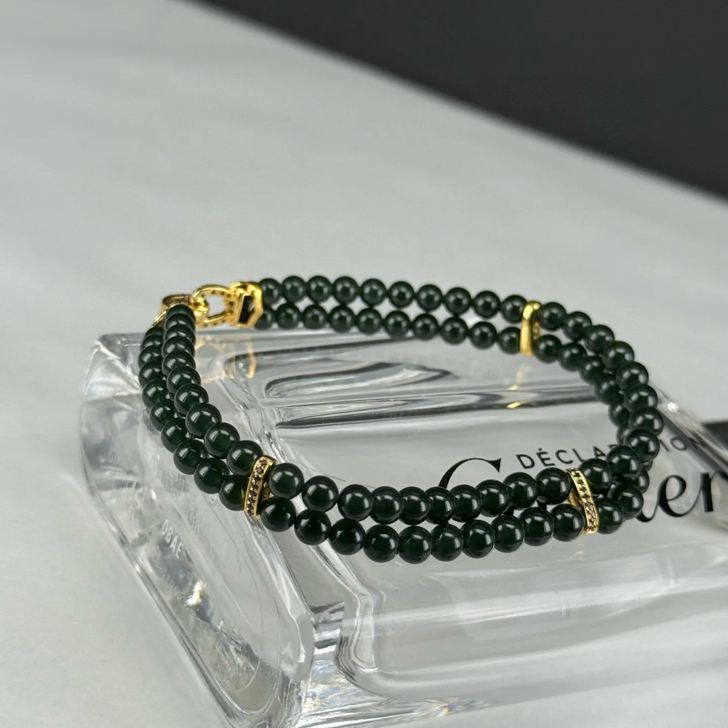 精品18k墨翠小米珠手链 种好色正 打灯通透 油性十足 尺寸4.1