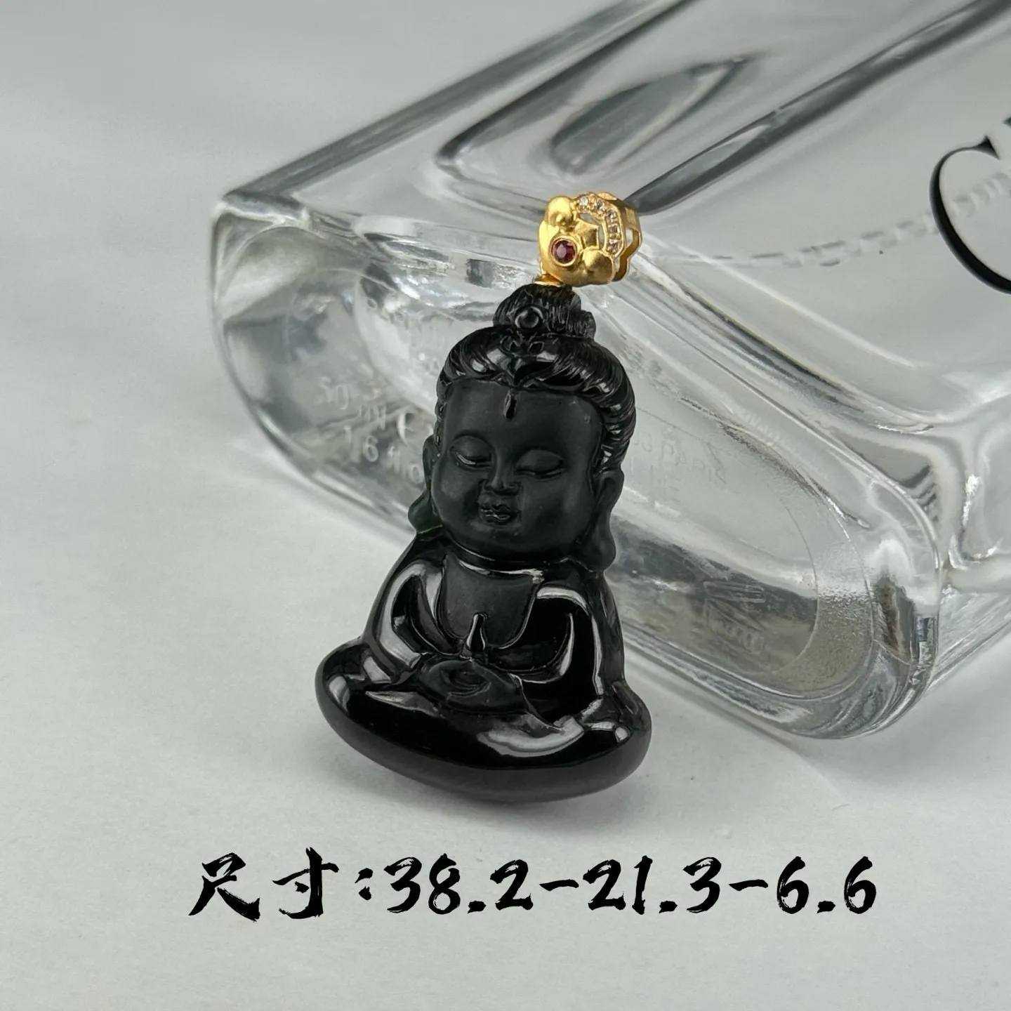 精品18k墨翠宝宝佛 种好色正 黑度极好 打灯通透 油性十足 尺寸38.2