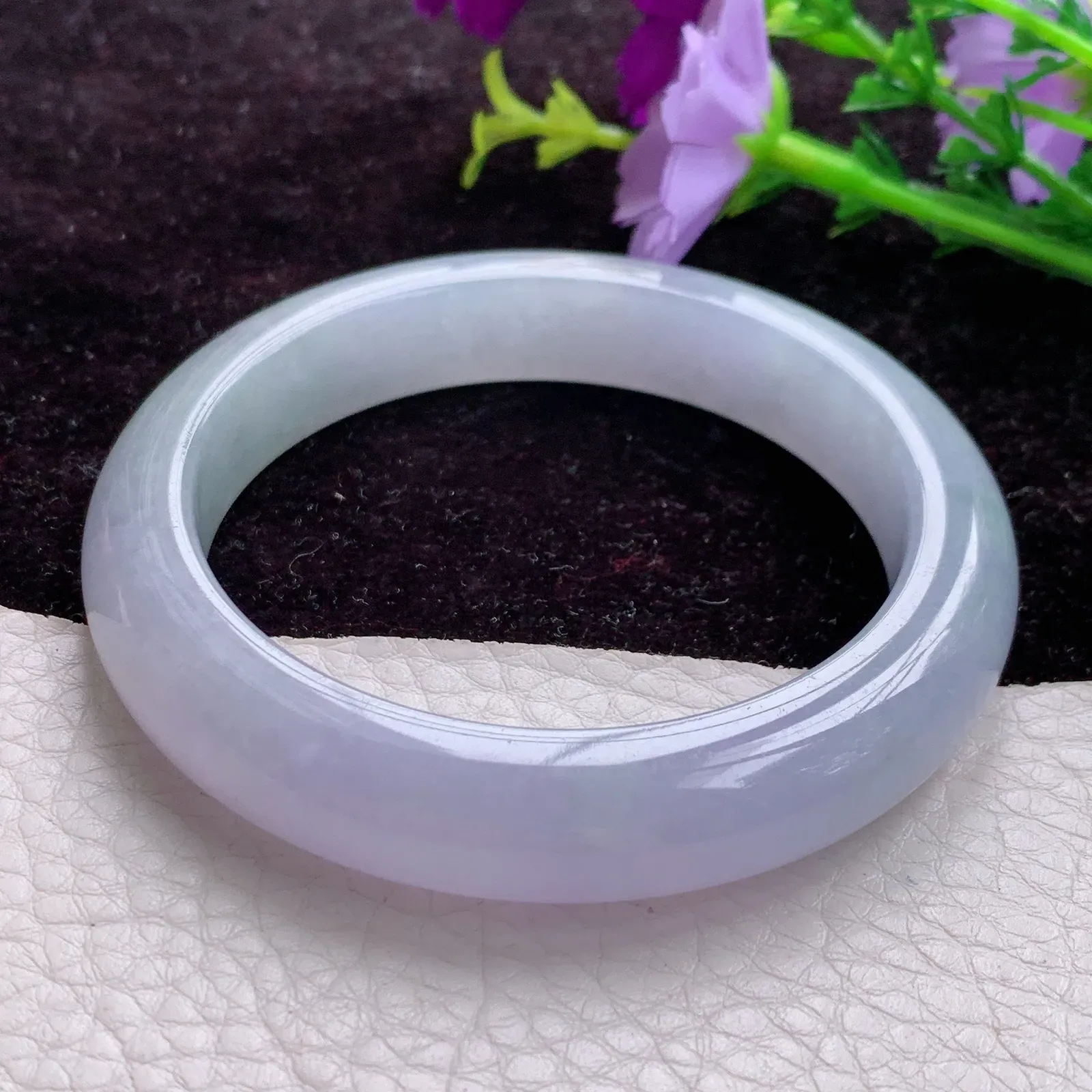 ay实拍 56.8*12*9.2天然翡翠冰紫甜美时尚百搭正圈玉手镯 平安镯