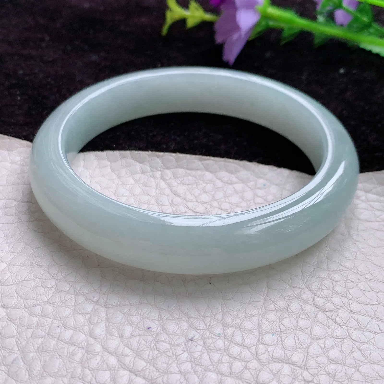 zjf实拍 大圈口60.5*12.3*9天然翡翠带底色百搭正圈玉手镯 平安镯