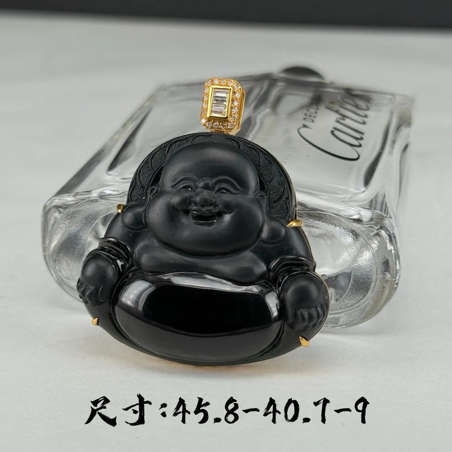 精品18k墨翠大肚佛 种好色正 黑度极好 打灯通透 油性十足 尺寸45.8