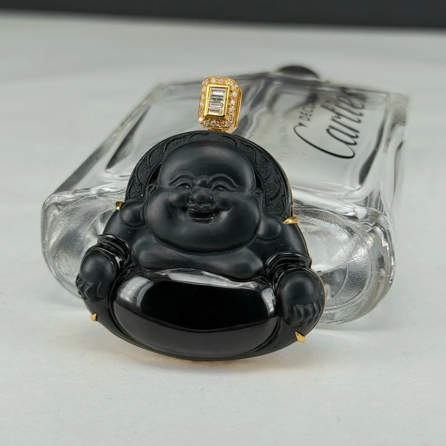 精品18k墨翠大肚佛 种好色正 黑度极好 打灯通透 油性十足 尺寸45.8