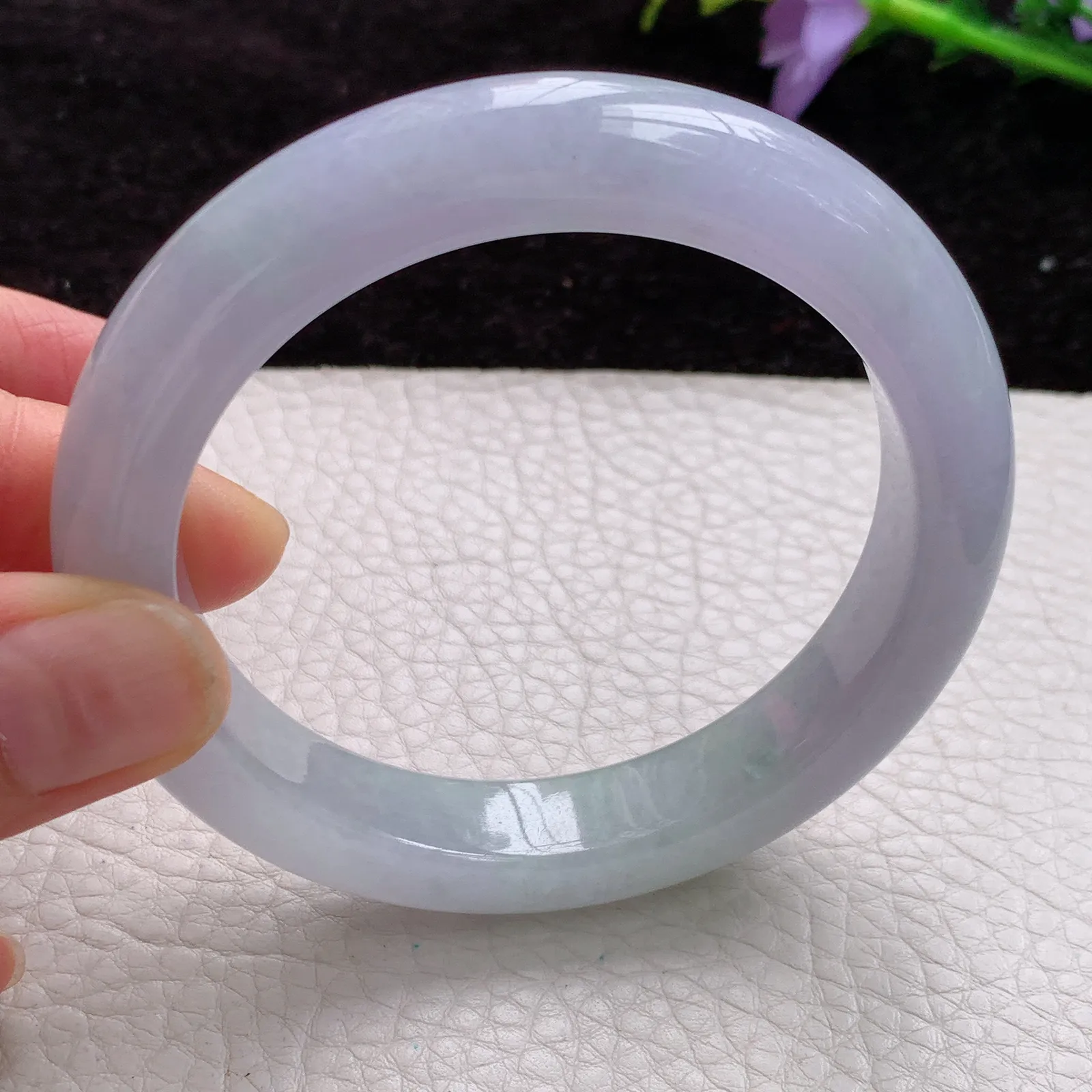 ay实拍 56.8*12*9.2天然翡翠冰紫甜美时尚百搭正圈玉手镯 平安镯