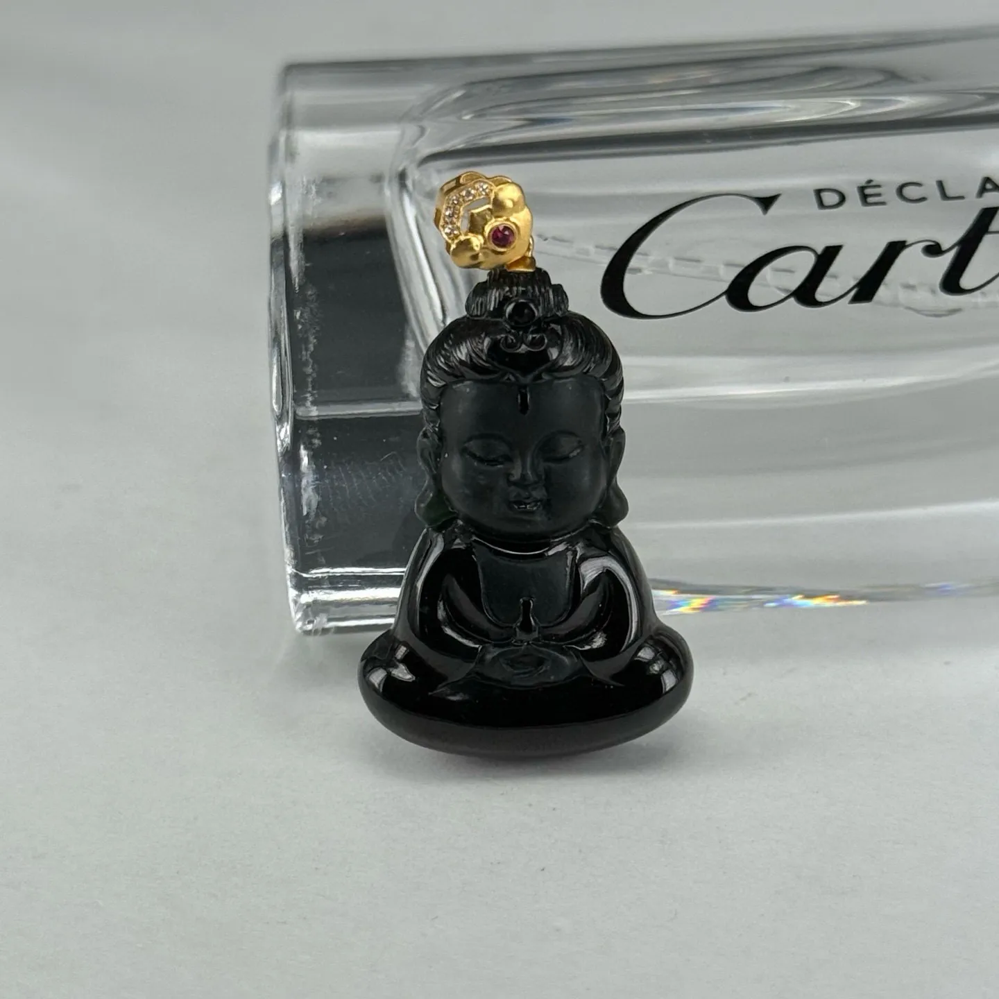 精品18k墨翠宝宝佛 种好色正 黑度极好 打灯通透 油性十足 尺寸38.2