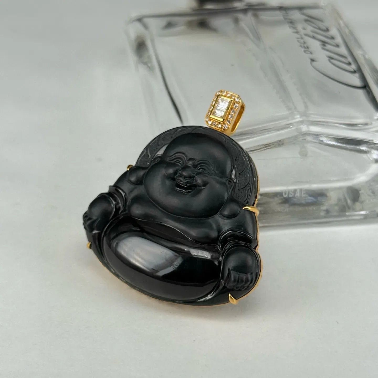 精品18k墨翠大肚佛 种好色正 黑度极好 打灯通透 油性十足 尺寸45.8