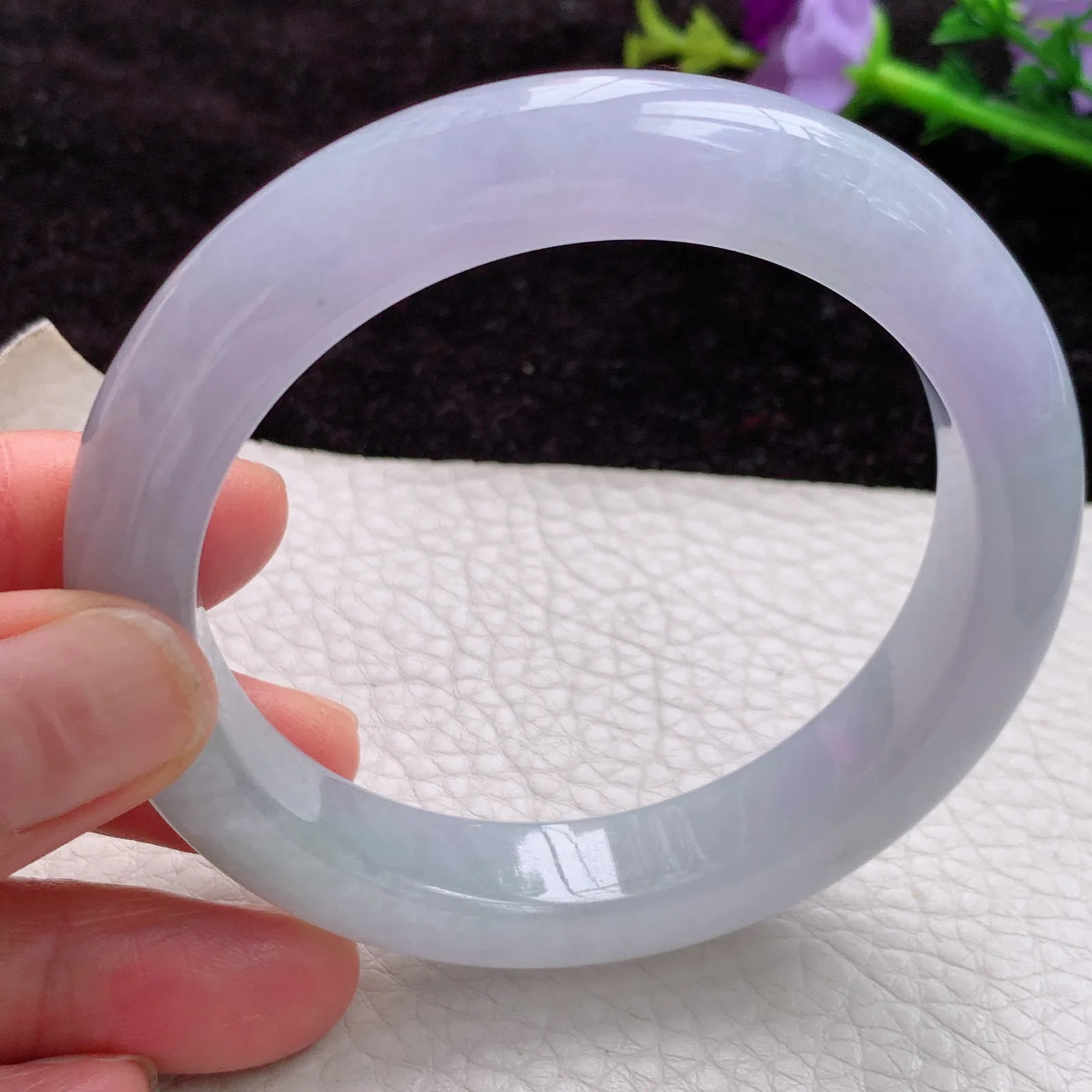 ay实拍 56.8*12*9.2天然翡翠冰紫甜美时尚百搭正圈玉手镯 平安镯